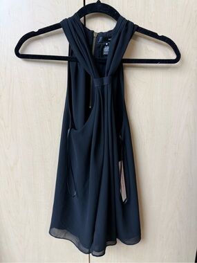 Aqua Black One-Shoulder Draped Halter Top